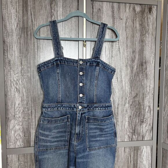 Lucky Brand Denim Overalls Utility Buttons Straight Leg Front Pockets 30 - Picture 2 of 11